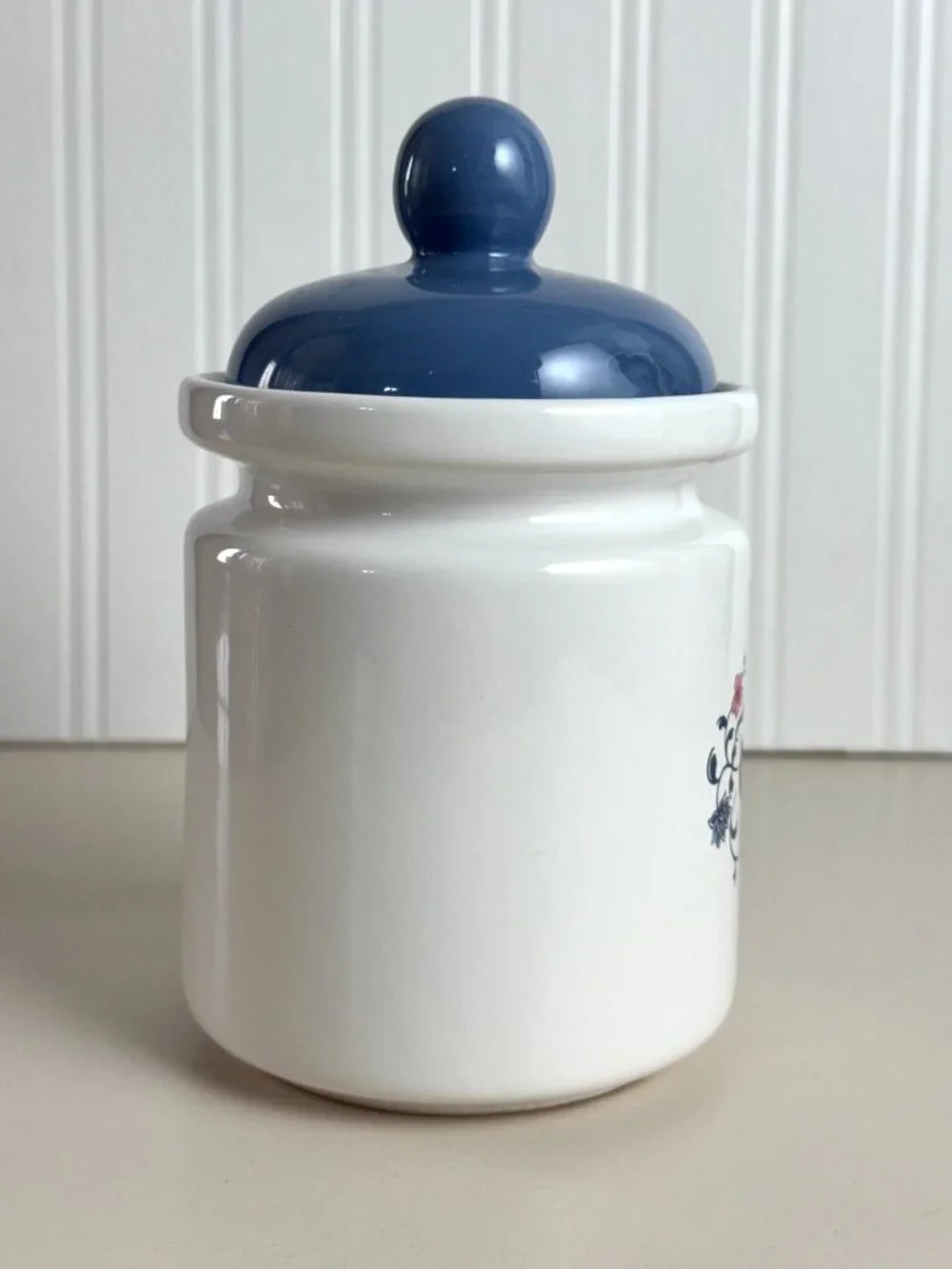 Vtg 90s Jay Ceramic Coffee & Tea Canisters Jars Blue & White Floral Cottagecore